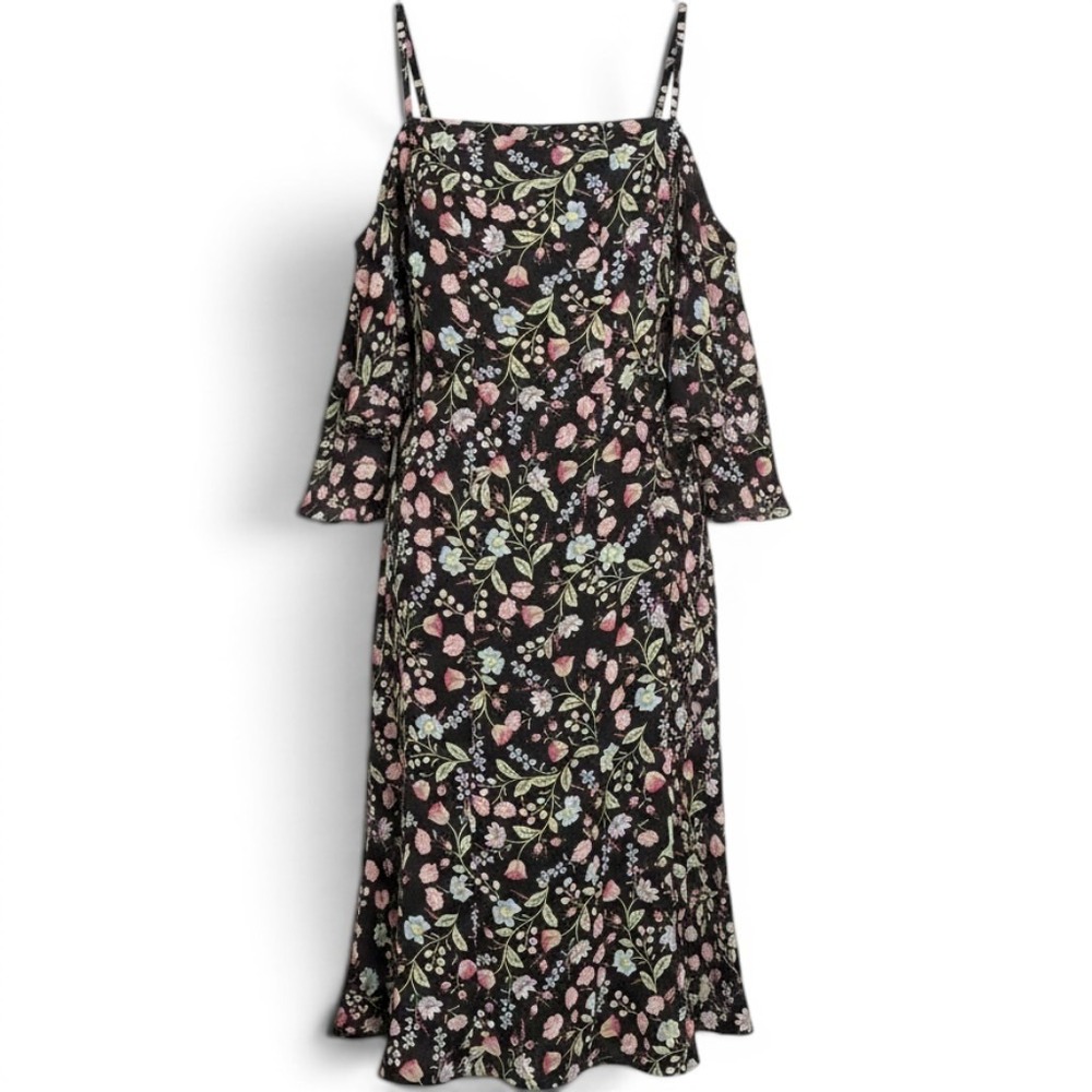 Nanette Lepore Women Cottagecore Midi Dress Polyester Cold Shoulder Floral 14